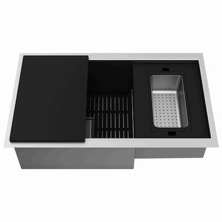 Vigo Stainless Steel 32 in. Single Bowl Undermount Workstation Kitchen Sink with Utility Tier Ledge VG3217K1