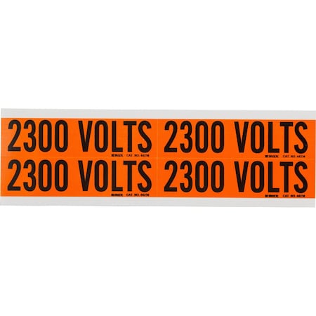 Brady 2300 Volts Conduit and Voltage Lbls 1.125 in H x 4.125 in W BK on OR 4/CD, 4PK 44234