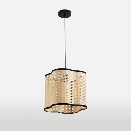 Vidalite Gal 1-Light Pendant with Rattan Shade, Stitched Velvet Detailing, Adjustable Hanging Height CE1008603