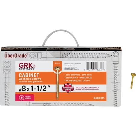 Grk Fasteners GRK No, 8 x 1-1/2'' Star Drive Cabinet Screw, 3000 Ct. 10073