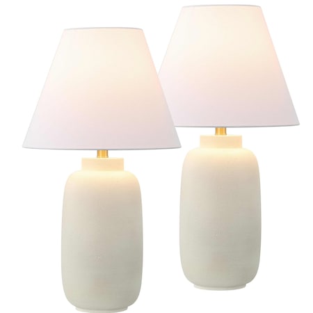 Jonathan Y Elinore 24.5 in. Minimalist Scandinavian Resin/Iron Ginger Jar LED Table Lamp, Matte Cream, 2PK JYL5603B-SET2
