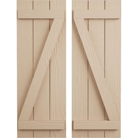Ekena Millwork Rustic Three Board Joined Board-n-Batten Sandblasted Faux Wood Shutters w/Z-Board, 16 1/2W x 60H, PR SHUBJZ16X60SDPR