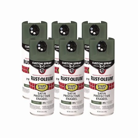 Rust-Oleum Stops Rust 5-in-1 Spray Paint, Satin Earthy Green, 12 oz Aerosol Can, 6PK 383421