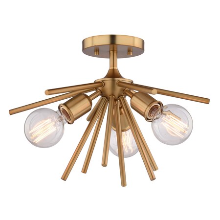 Vaxcel Estelle 3-Light 17 in W Brass Gold Mid-Century Modern Sputnik Semi Flush Ceiling Fixture C0164R