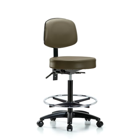 Blue Ridge Ergonomics Vinyl Stool, Back, High Bench, Foot Ring, Casters, Royal BR-VHBST-RG-T0-CF-RC-8809