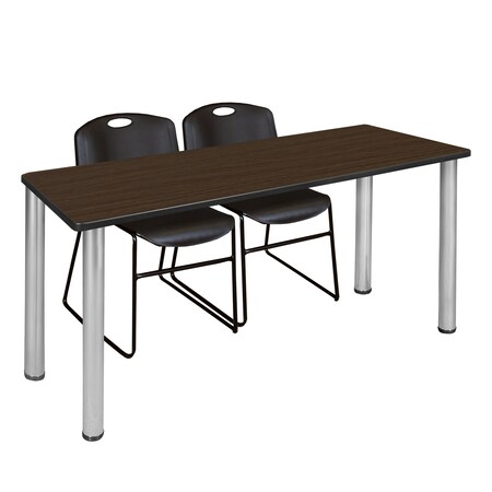 Regency Kee Training Table W/ 2 Zeng Chairs, 60 in W, 24 in L, Neo Walnut MT6024NWBPCM44BK