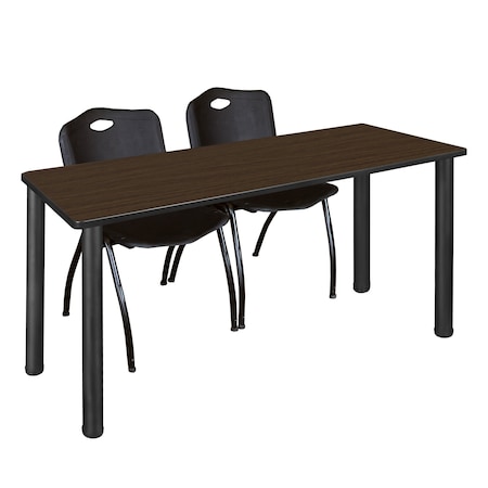 Regency Kee Training Table W/ 2 M Stack Chairs, 72 in W, 24 in L, Neo Walnut MT7224NWBPBK47BK