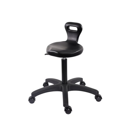 Blue Ridge Ergonomics Polyurethane Serpent Stool - Medium Bench Height with Casters in Black Polyurethane PSPMBSL-RG-NF-RC-BLK