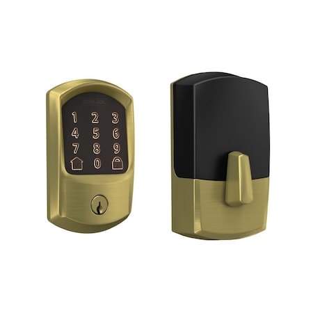 Schlage Residential Greenwich Encode Smart Wifi Deadbolt with 12351 Latch and 10116 Strike Satin Brass Finish BE489WBCGRW608