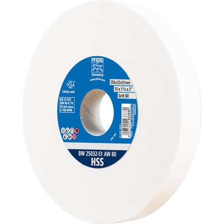 Pferd PFERD Vitrified Bench Wheel, HSS, 10in x 1-1/4 x 2, 80 Grit, Aluminum Oxide 61730