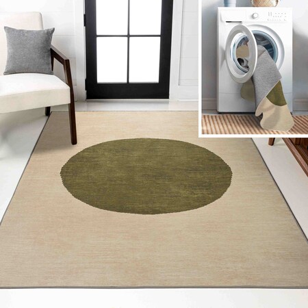 Jonathan Y Cirkel Minimalist Geometric Dot Non-Slip Machine-Washable Cream/Green 5 ft. x 8 ft. Area Rug WSH113C-5