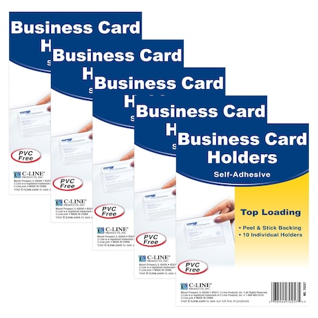 C-Line Products Self-Adhesive Business Card Holder, Top Load, 2in x 3-1/2in, 50PK 70257