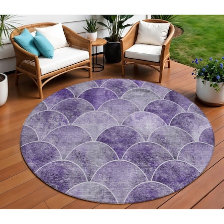 Homeroots 8' Purple Lilac And Lavender Round Abstract Washable Indoor Outdoor Area Rug 577681