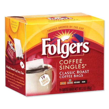 Folgers Coffee Singles, Classic Roast, 0.16 oz Single-Serve Bag, 19PK PRO29764