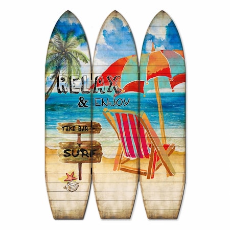 Homeroots 71" Blue and Beige Solid Wood Folding Three Panel Screen Room Divider 342730