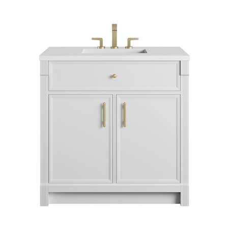James Martin Vanities Bellshire 36" Single Vanity, Bright White w/ 3 CM White Zeus Silestone Top 660-V36-BW-3WZ