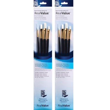 Princeton RealValue Brush Set, White Taklon Bristles, Long Handle Mixed Media Paintbrush, 4-Piece Set, 2PK PR9130