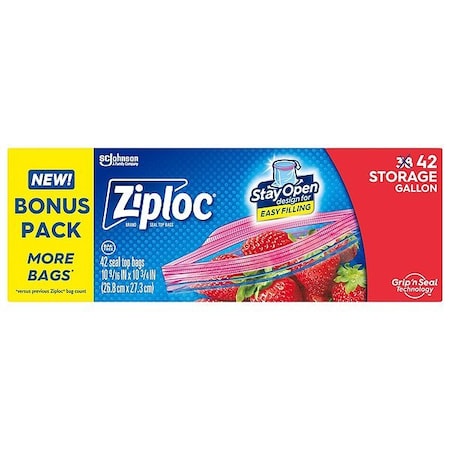 Ziploc Storage Bag, 10 7/12" L, 10 3/4" W, PK42 383233