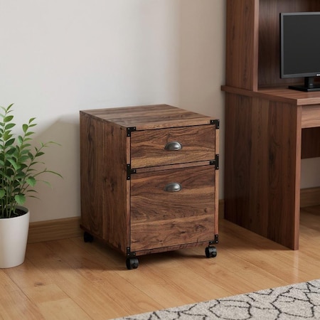 Homeroots 22" Walnut Wood Two Drawers Rolling Filing Cabinet 568324