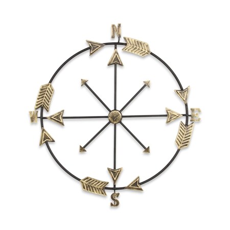 Homeroots 26" X 25" Brass and Black Metal Distressed Compass Wall Decor 483324