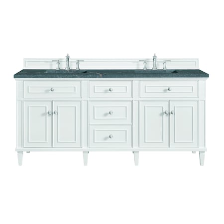 James Martin Vanities Lorelai 72'' D Vanity, Bright White w/ Parisien Bleu Silestone Top w/FreePower Wireless Charger 424-V72-BW-FPBL