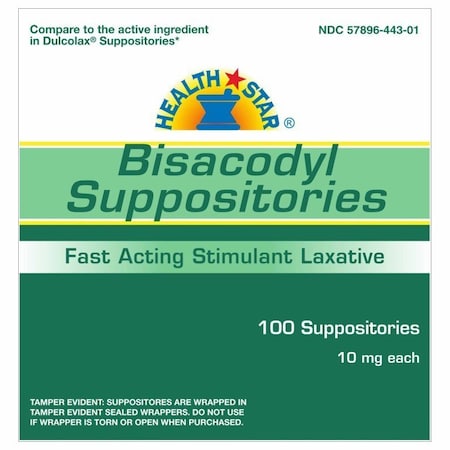 Health Star Laxative Suppository 10 mg Strength Bisacodyl USP, 100PK 444-01-HST