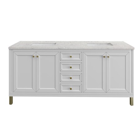 James Martin Vanities Chicago 72 in. Double Vanity, Glossy White, w/ 3 CM Eternal Jasmine Pearl Silestone Top 503-V72-GW-3EJP