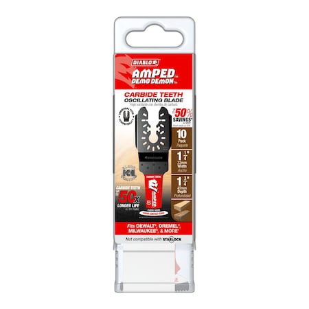 Diablo 1-1/4 inw x 1-3/4 ind AMPED Demo Demon Carbide Teeth Oscillating Blade for Clean Wood, 10PK DOU125JCW10