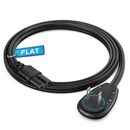 Maximm 3ft 2-Prong TV Power Cord, 360 degrees Flat Plug, Non-Polarized UL, Black ADW-90A-C7F03-16B0