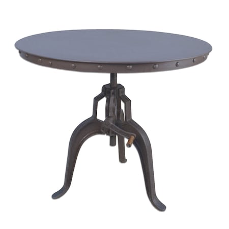Homeroots 36" Industrial Gray Adjustable Crank Round Top Dining Table. 517845
