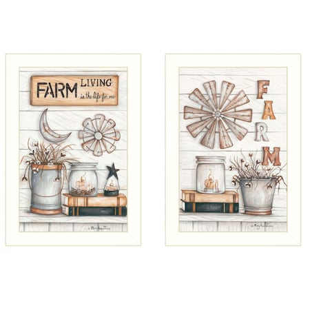 Homeroots Set Of Two Farm Living 2 White Framed Print Wall Art, 2PK 405974
