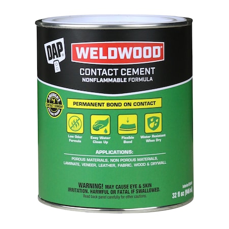 Dap Contact Cement, Weldwood Nonflammable Series, Natural, 1 qt, Can 25332