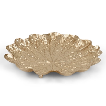 Homeroots 10in Gold Metal Handmade Leaf Trinket Tray 713010