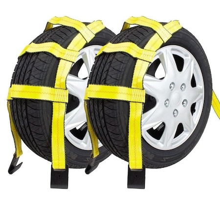 Mytee Products Wheel Net Basket Auto Tow Dolly Strap w/ Flat Hooks No Ratchet, 2PK WN-FHx2