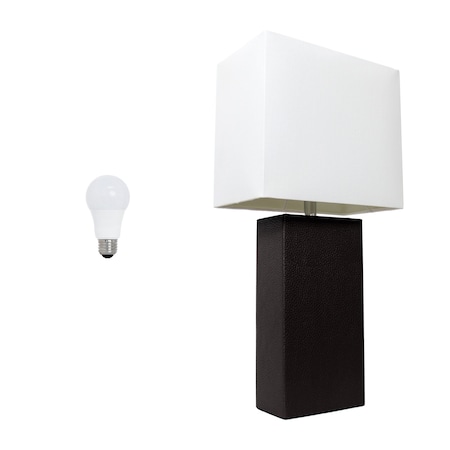 Homeroots 21" Black Faux Leather Table Lamp LED With White Shade 642952