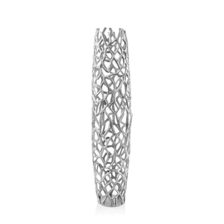 Homeroots 40" Aluminum Silver Twigs Cylinder Floor Vase 354633