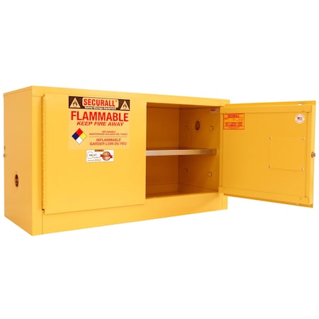 Securall Flammable Storage Cabinet, 18 Gallon, 1 Shelves, 43 in W x 24 in H x 18 in D, Yellow WMA118