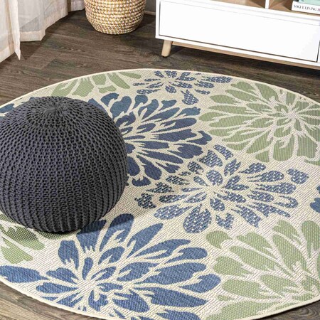 Jonathan Y Zinnia Modern Floral Textured Weave Navy/Green 6 ft Round Indoor/Outdoor Area Rug SMB110B-6R