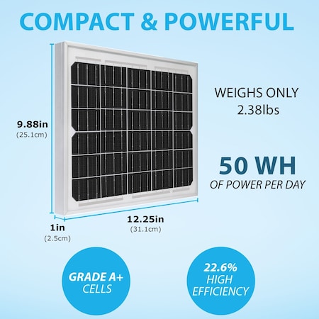 Mighty Max Battery 10 Watt 12 Volt, High Efficiency Monocrystalline Solar Panel With Solar Connectors MAX4142620