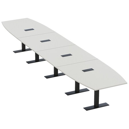 Skutchi Designs 18 Person Conference Table With Power Unit | 18' Boat Table | Harmony Series HAR-BOT-48X216-T.BK-U779-EBLK