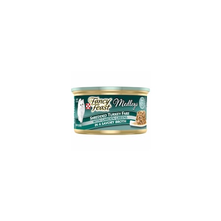 American Distribution & Mfg Co Medley Wet Cat Food Shredded Turkey Fare With Garden Greens, 3-oz. 57048