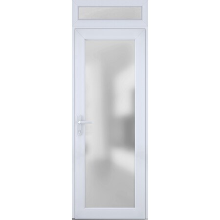 Vdomdoors Front Exterior Prehung FiberGlass Door Frosted Glass / Manux 8102 White Silk / Transom Window / Off MANUX8102EXD-WS-W36 x H80+14-RH