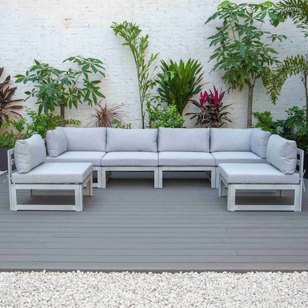 Leisuremod Chelsea 6-Piece Patio Sectional Weathered Grey Aluminum With Cushions, Light Grey CSWGR-6LGR