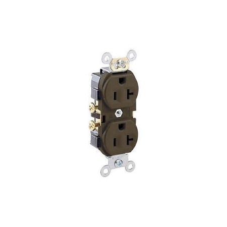 Leviton Straight Blade Receptacle, 5-20R, 20 A, 125V AC, 2 Pole, 3 Wire, Flush Mount, Single, Brown CR20