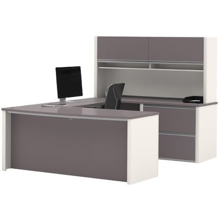 Bestar U Shaped Desk U-Shape Workstation, 92.6" D X 65.9" H, 71.1" W X Melamine, Slate/Sandstone 93863-59