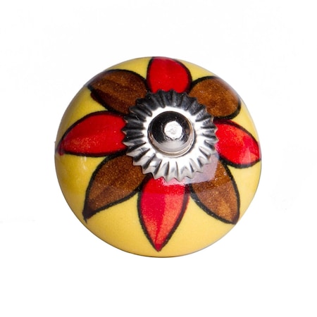 Homeroots Set of Eight Red And Yellow Floral Ceramic Drawer Pull Knobs, 8PK 358117