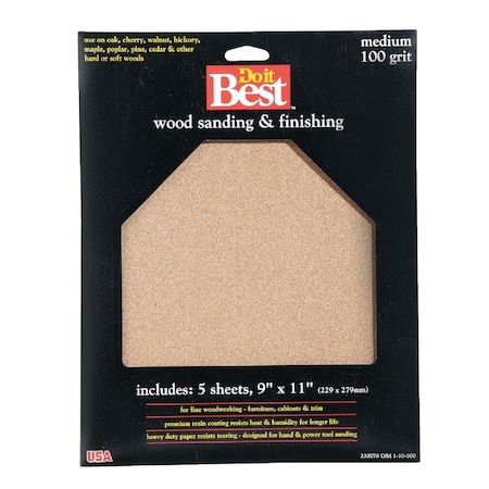 Do It Best Bare Wood 9''x11'' 100 Grit Medium Sandpaper, 5PK 330078GA