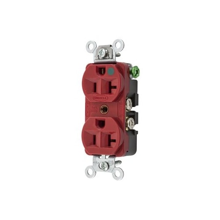 Hubbell Wiring Compact Hospital Grade 2-Pole 3-Wire 20A 125V 5-20R Red Duplex Receptacle HBL8300HRED
