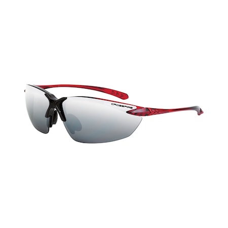 Crossfire Safety Glasses, Silver Mirror Lens, Shiny Black/Burgandy Red Frame, Yes, 1 PR 9233