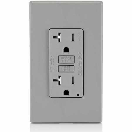 Leviton GFIRcptcl, 20A, 125VAC, Gry, Polycarbonate GFTR2-GY